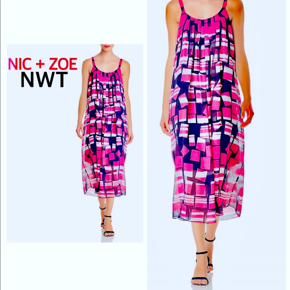 NWT (XS 4-6) colorblock hot pink,black, palegrey geometric pattern NIC + ZOE sun